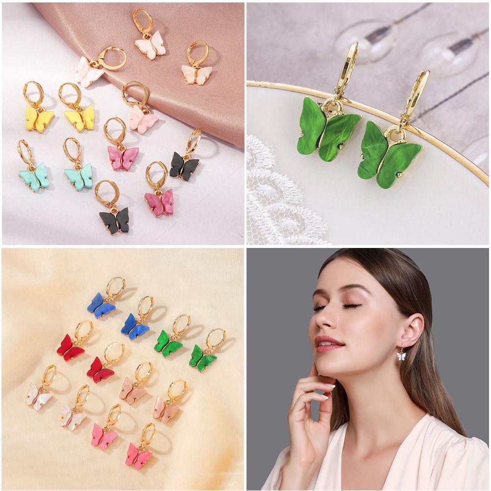 Lily Butterfly Earrings Pesta Kesederhanaan Warna-Warni Fashion Asimetris Akrilik Menjuntai