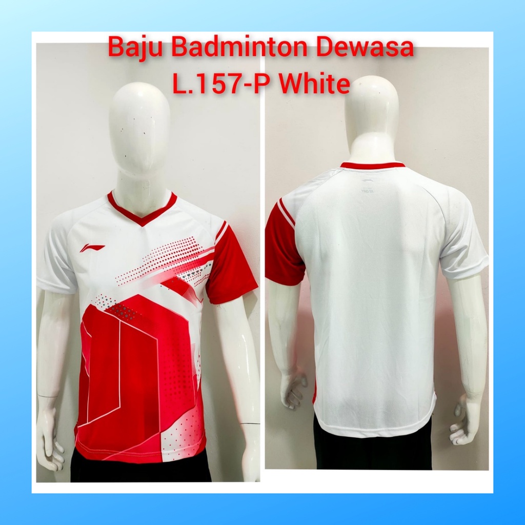 Kaos bulutangkis pria baju badminton atasan jersy wanita dewasa t-shirt outfit seragam kostum jersey olahraga casual suit pakaian jarsey oblong apparel sports jersi sudirman thomas uber cup bulu tangkis L157 putih polos