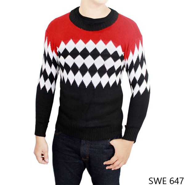 Sweater Pria Motif Crew Neck Kombinasi / Premium Quality (COMB)