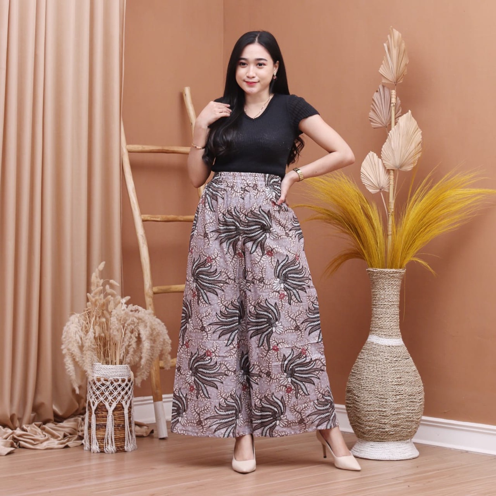 Kulot Panjang Wanita Bahan Katun Nyaman Ada Saku Murah Muat Jumbo Pinggang Elastis-kenongo