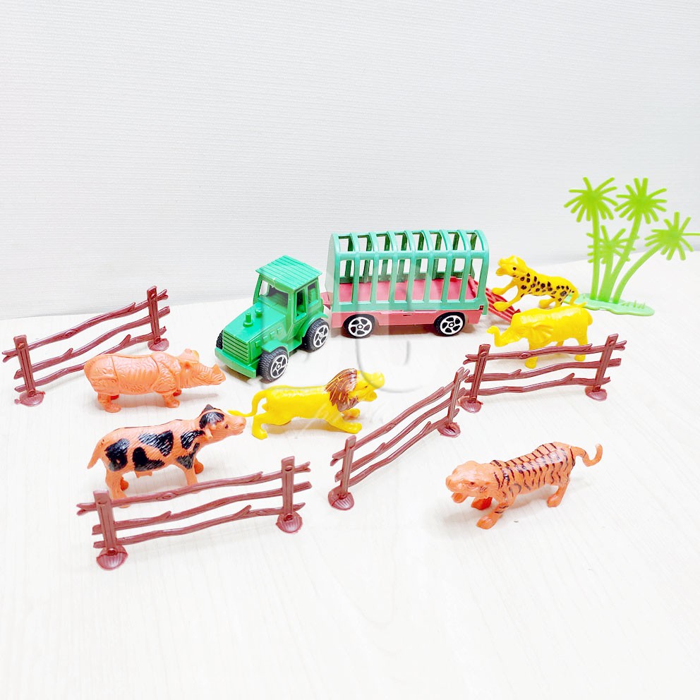 Animal &amp; Truck Set Mainan Truk Hewan Liar Kuda Harimau Unta Tapir Badak Singa Jerapah