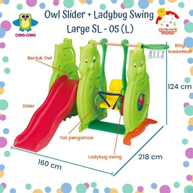 Perosotan dan Ayunan Ching-ching Owl Slide &amp; Ladybug Swing Large (SL-05) L