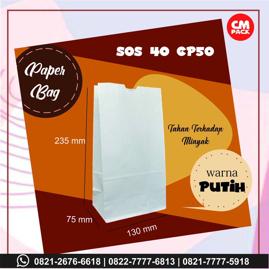 

PAPERBAG SOSBAG 40 GP50 (1 PACK ISI 100 PCS)