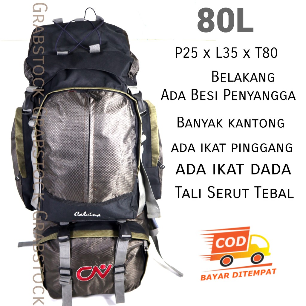 Carrier Super Besar Tas Camping Hiking 80L Plus Raincover Ada sandaran di Belakang iu83