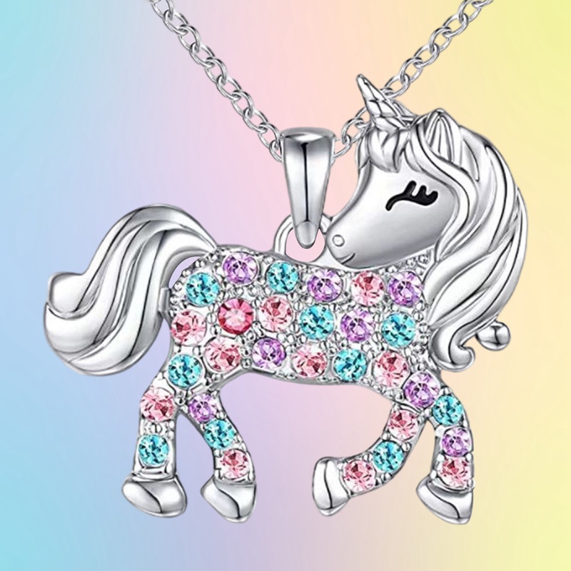 Kalung Liontin Unicorn Aksen Berlian Imitasi Gaya Korea Untuk Wanita