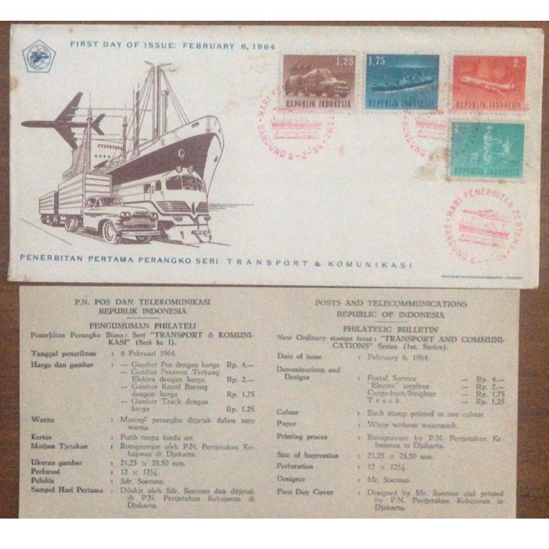 

Sampul Hari Pertama (SHP / FDC) Prangko ALAT ALAT TRANSPORTASI th 1964