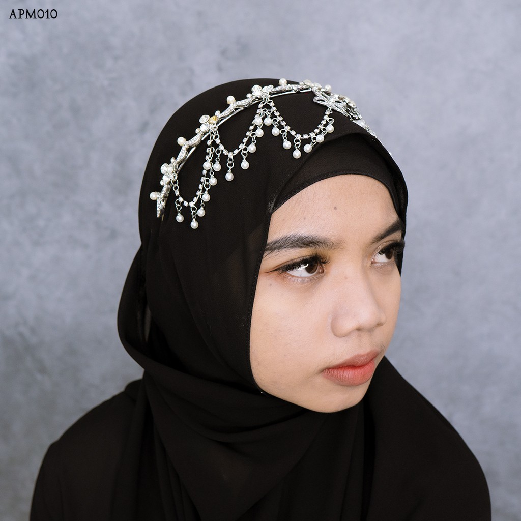 [READY STOCK] SETELAN TIARA BRIDE ASESORIS WANITA MUTIARA SILVER PUTIH APM010