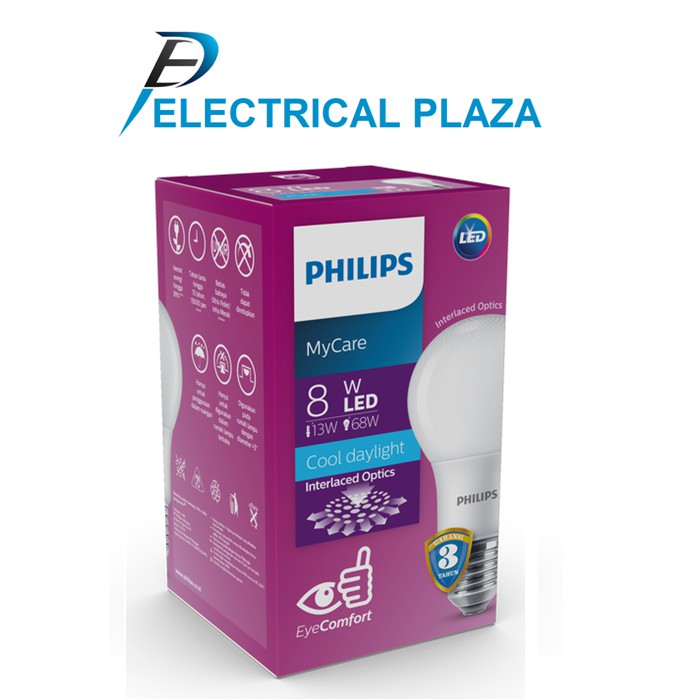 Philips LED Bulb MyCare 8W Putih Cool Daylight 6500K Lampu LEDBulb 8 W Watt 8Watt Original Garansi