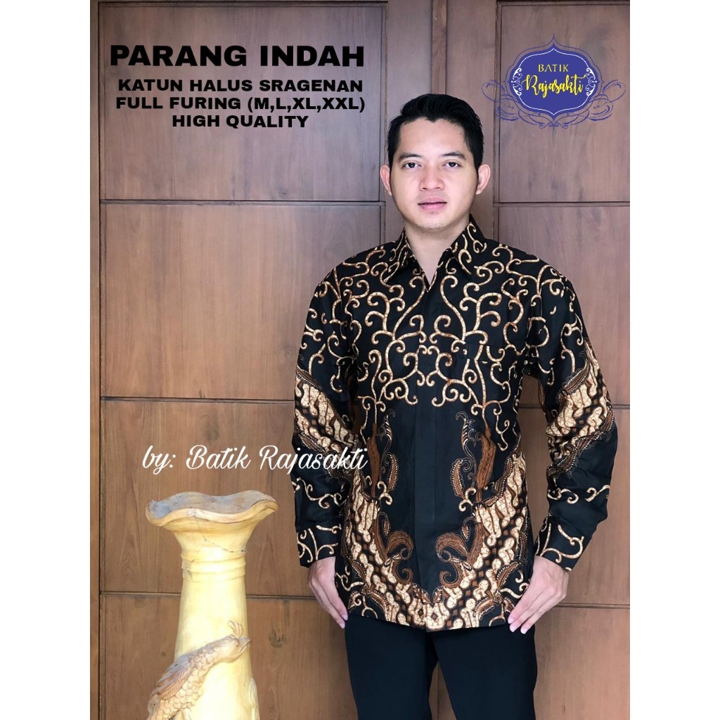 PARANG INDAH RAJASAKTI KEMEJA BATIK SOLO PRIA LENGAN PANJANG LAPIS FURING ATASAN BATIK PREMIUM MODERN KATUN HALUS BAHUWIRYA  BANAMITRA BANAMITRA PUTIH BANGSAWAN BAYU PUTRA BERLIAN BIRU BHARATAYUDA BIMASENA BIRENDRA BIRU INDAH BRAHMAKERTA BRAHMAKERTA MERAH