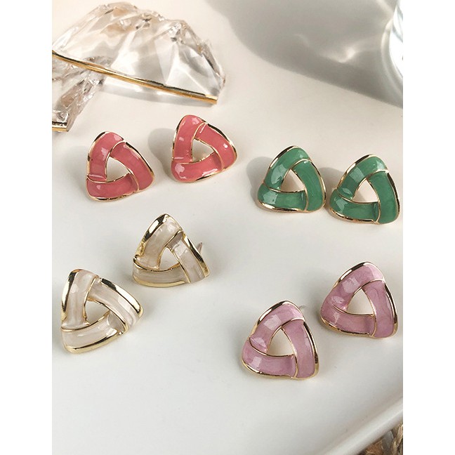 LRC Anting Fashion Red Geometric Triangle Dripping Glaze Alloy K5134X