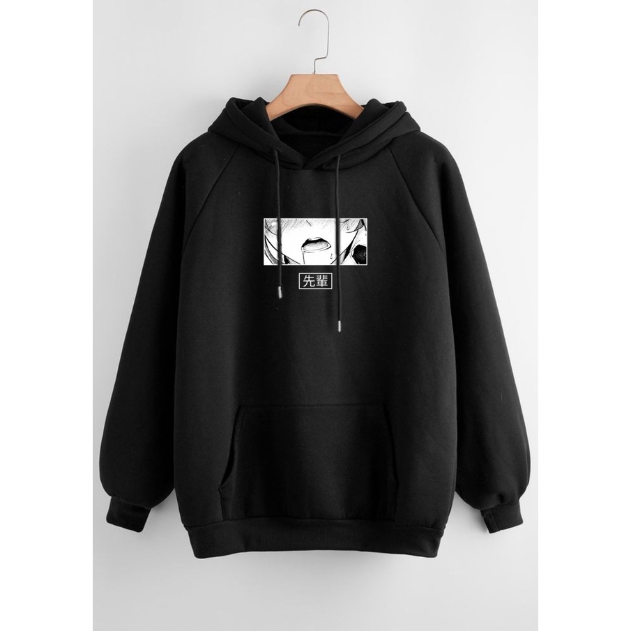 Switer Hudie Pria Wanita Warna Hitam List Anime Hoodie Hollister Series Bdm Store Bahan Fleece Lembut