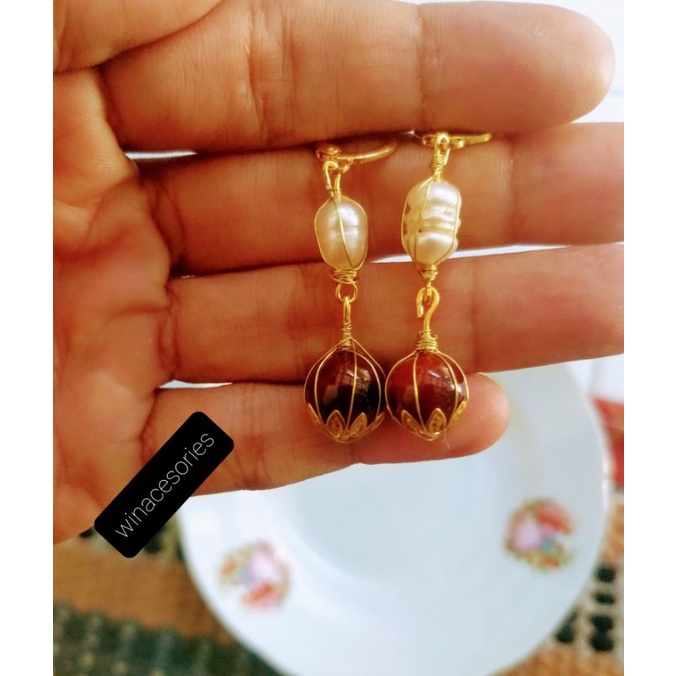 Anting xuping mutiara shel, mutiara air tawar