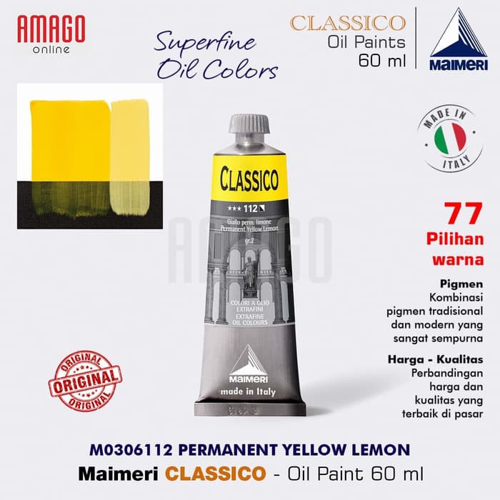 

Cat Minyak Lukis MAIMERI Classico - Oil Paint - Permanent Yellow Lemon - 60ml - M0306112