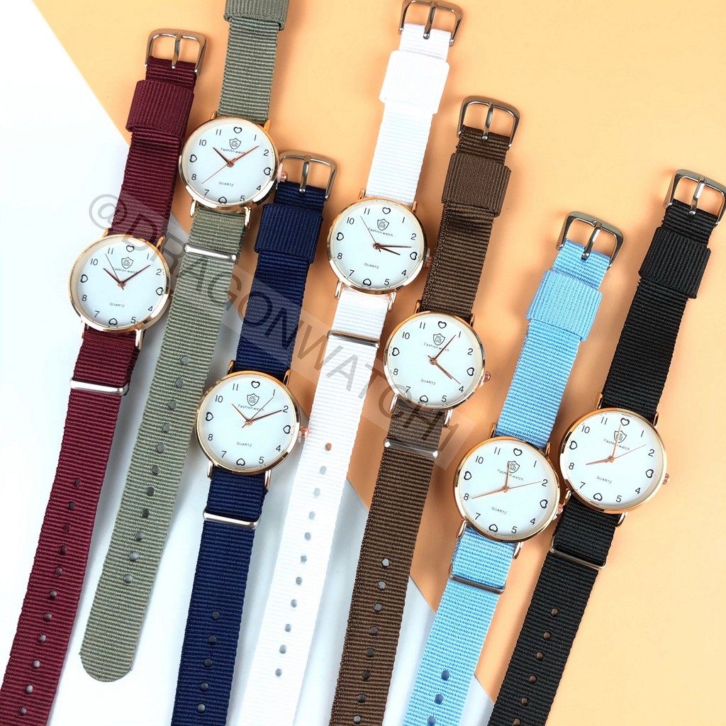 [Ready Stork] Jam tangan wanita fashion canvas gaya korea plat love jam kain murah   S1135