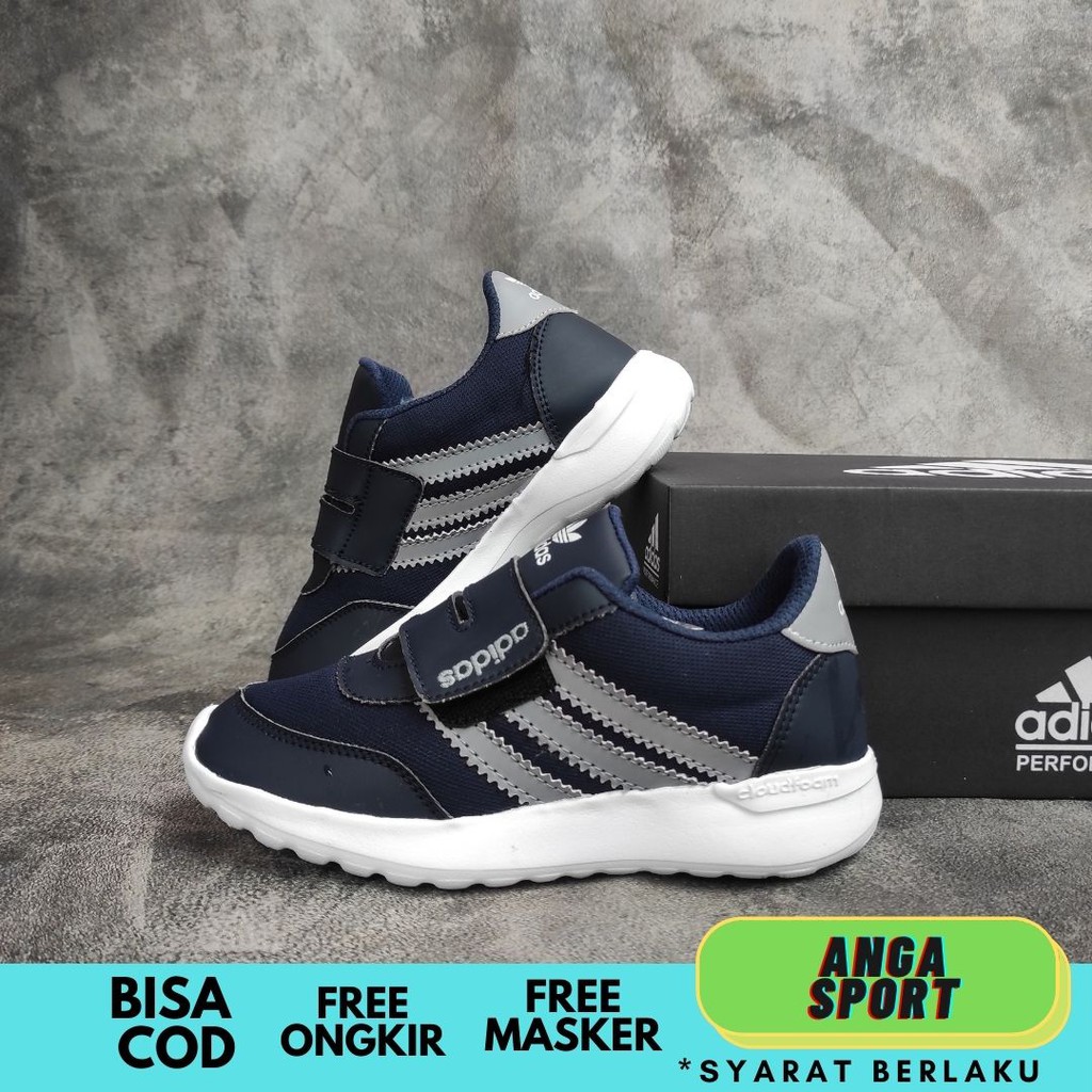 SEPATU ANAK LAKI LAKI ADIDAS CLOUDFOAM NAVY ABU MADE IN VIETNAM / SEPATU SEKOLAH KIDS KEKINIAN KEREN SEPATU KETS CEWEK COWOK LUCU TERMURAH