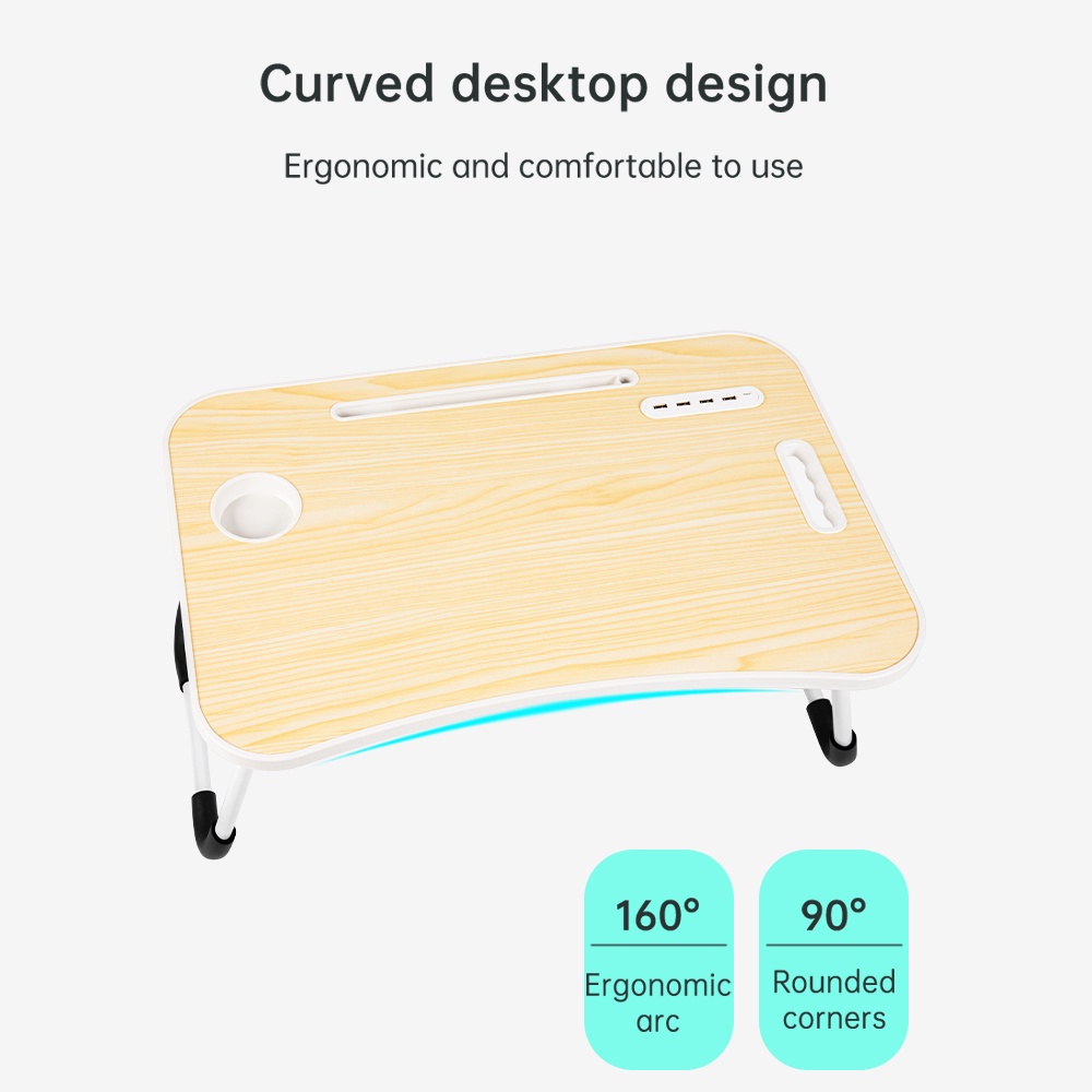 Vusign Folding Table / Meja Belajar Laptop Lipat Warna-Warni Dengan USB Port Bonus Kipas Lampu dan Kabel USB VS861