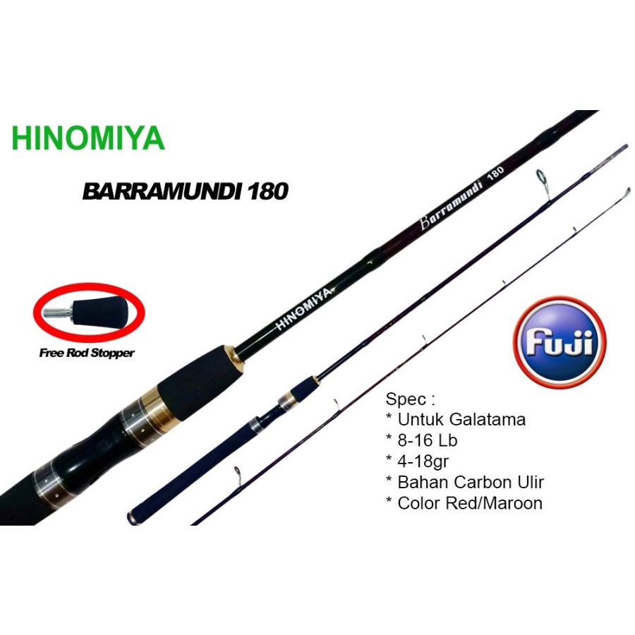 Joran Pancing HINOMIYA Barramundi 180cm Spining Carbon Ulir Ring Fuji Karbon Spin Spinning Rod Stik 