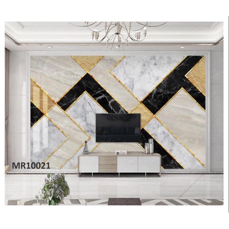 Mural Photowall Wallpaper Dinding Photowall Motif Marmer Abstrak Modern 3D Marmer Hitam Gold