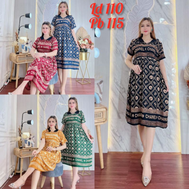Daster Sleting Depan Motif CC Tali Samping Baju Wanita Dress
