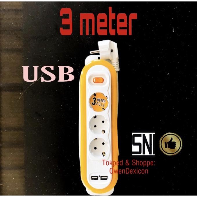 Stop Kontak USB 3 meter/ Charger USB 3 Lubang/ Colokan Usb / Listrik