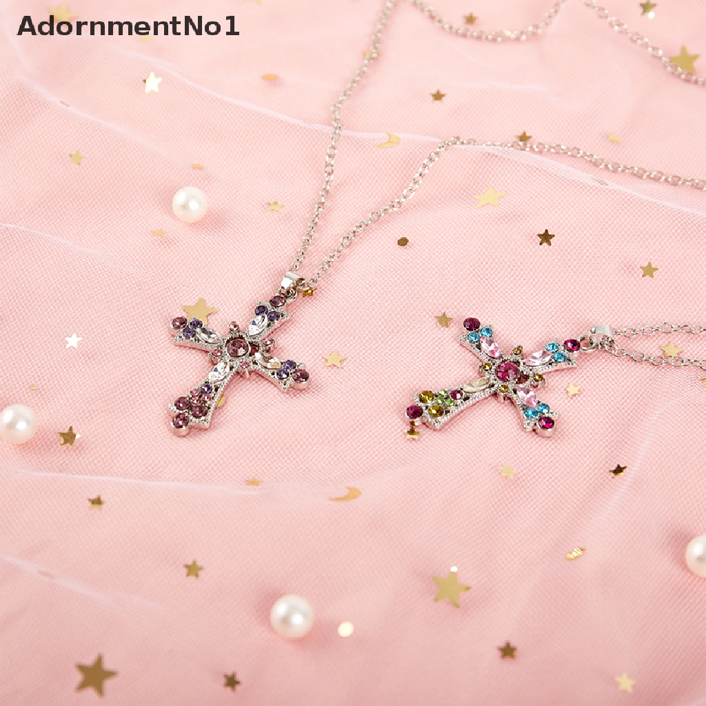 (AdornmentNo1) Kalung Rantai Pendan Salib Hias Zirkon Pink Gaya Gotik