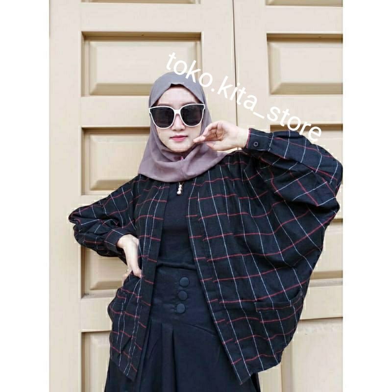 Outer Balon Grid Flanel Cardigan Ballon Outher Cardy Oversize