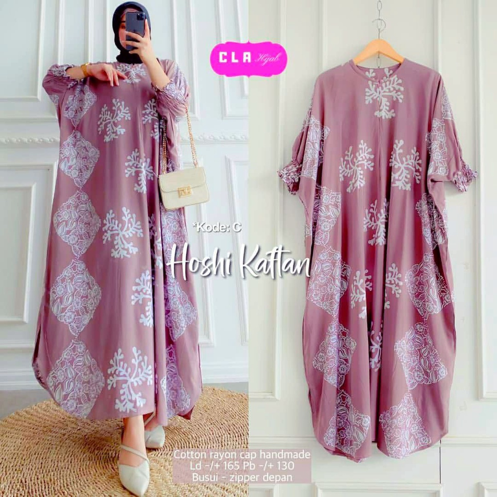 Hoshi Kaftan Wanita Jumbo Rayon Premium Gamis Dress Kaftan Batik Kekininan Bigsize LD 165 cm