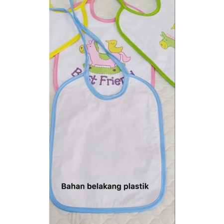 Tadah iler bayi / slebber bayi plastik perekat tali / celemek makan bayi