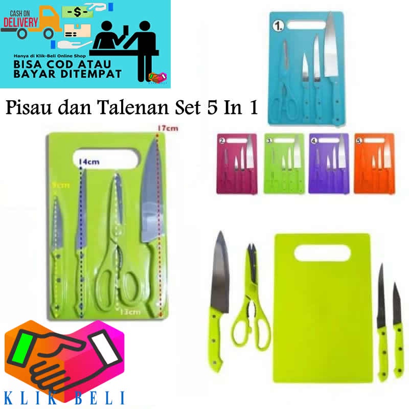 Pisau dan Talenan Set 5 In 1 Kitchen Knife Set Cutting Board Pisau Dapur Set