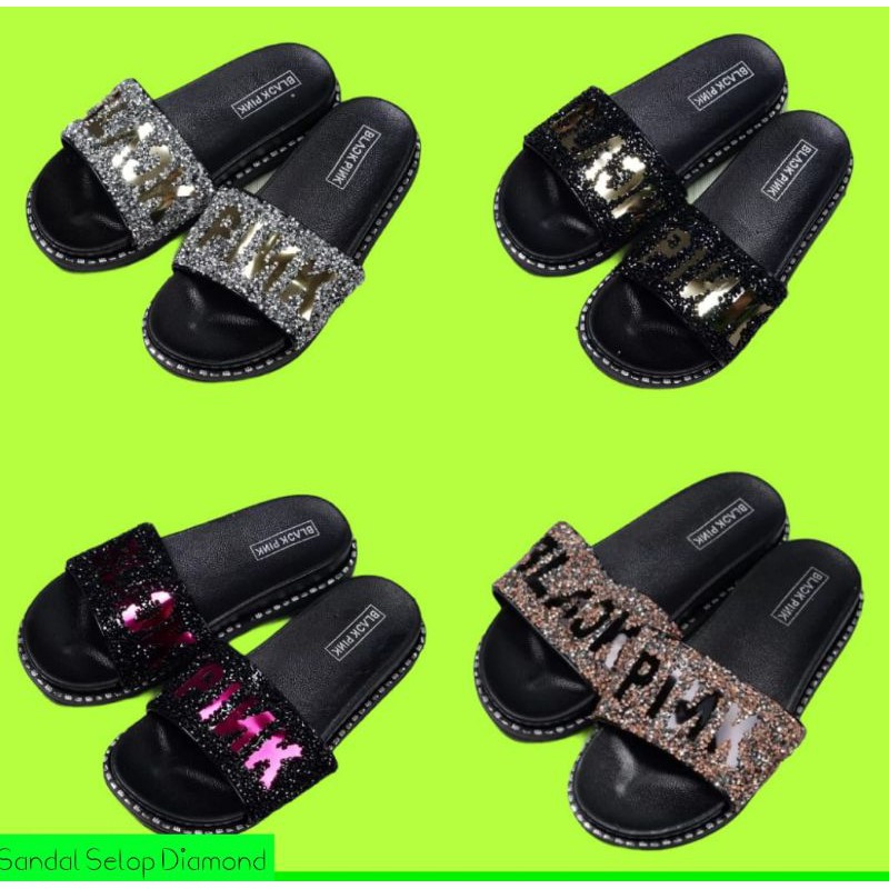 Sandal Slip Berlian / Diamond Alina MLD A09 Black Pink