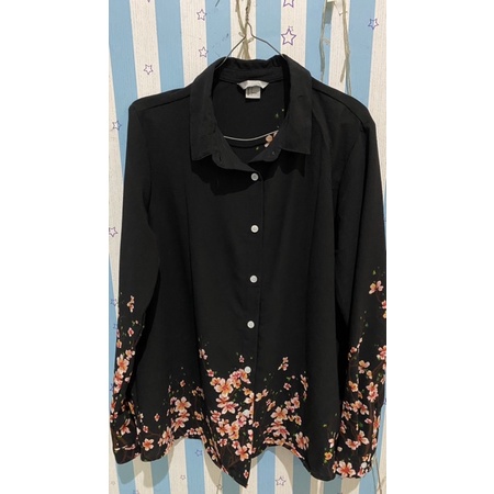 kemeja hitam bunga Sakura hnm