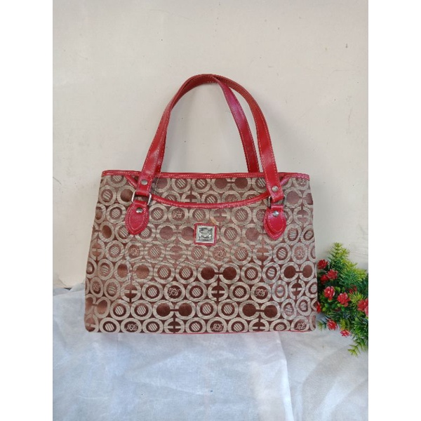 TAS SHOULDER SUNSTAR KOMBINASI KANVAS MIX KULIT, TAS ALA COACH, PRELOVED SHOULDER BAG,  PRELOVED ALA