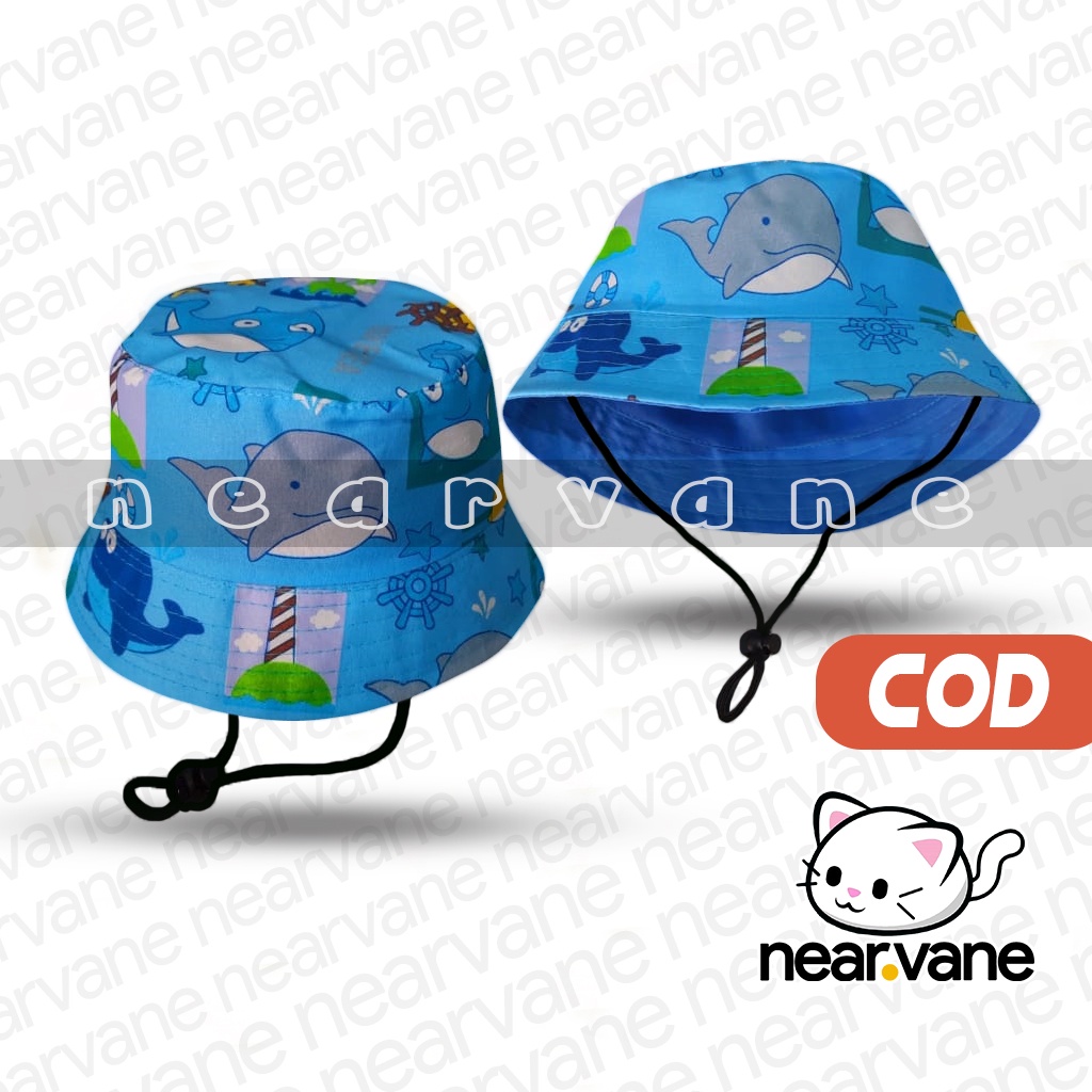 Topi Bucket Tali Anak Laki Laki Perempuan Motif Karakter Hewan Animal Binatang Darat dan Laut Lucu Usia Umur 1 2 3 4 5 Tahun