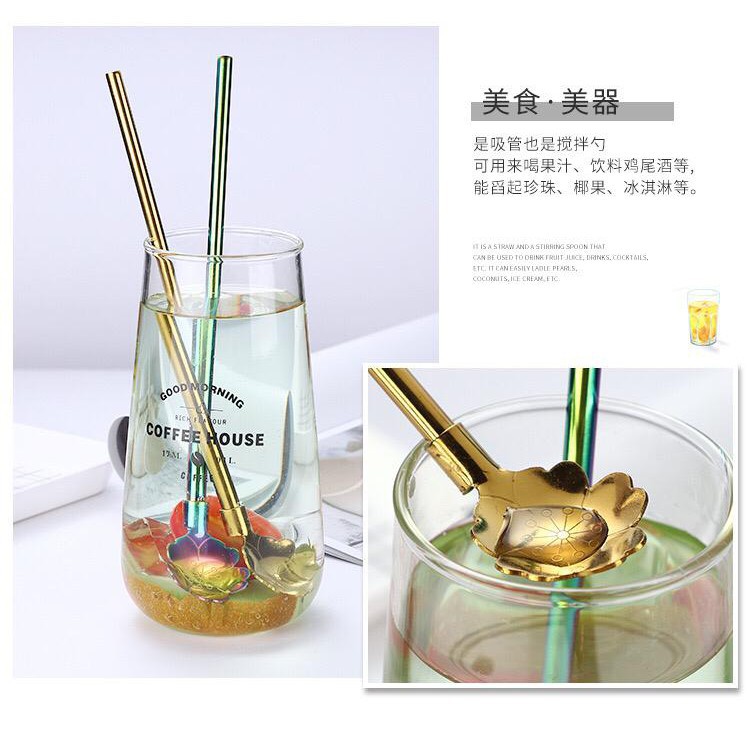 2in1 Pipet Stainless sekaligus Spoon Motif Cherry Blossom.