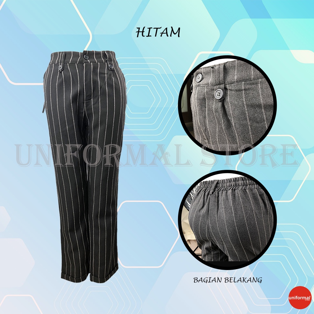 Celana Bahan Wanita, Celana Baggy, Celana Baggy Motif Salur, Celana Tartan Wanita, Pinggang karet Warna Lengkap M dan XL Celana Murah Motif