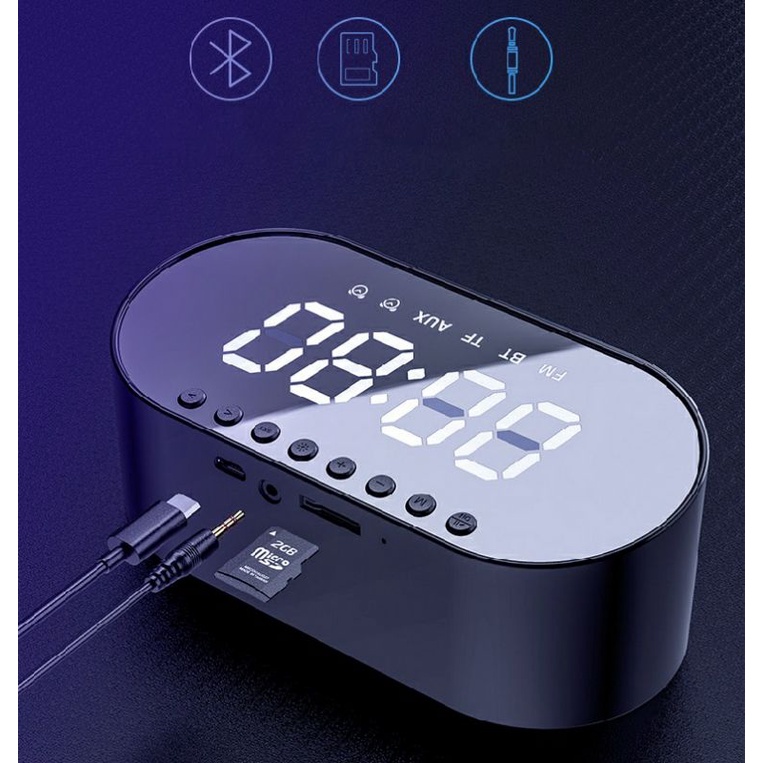 Speaker Bluetooth Portable Minimalist / Jam Alarm LED Clock Wireless Bass Speaker 1400 Mah