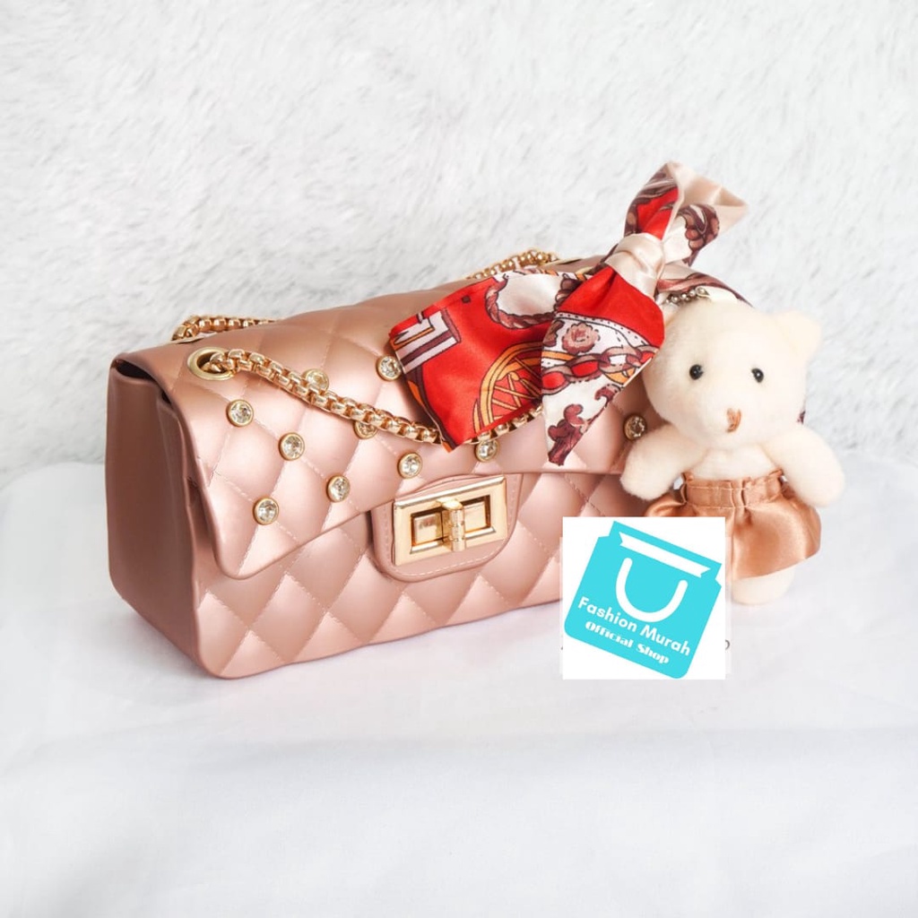 TAS JELLY MATTE CLASSIC KOTAK DIAMOND 18 CM TAS JELLY IMPORT WANITA (GRATIS BONEKA &amp; SYAL)