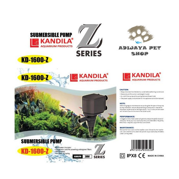 Kandila Powerhead KD 1600 Z Series (Pompa Aquarium 1500 Liter/Jam)