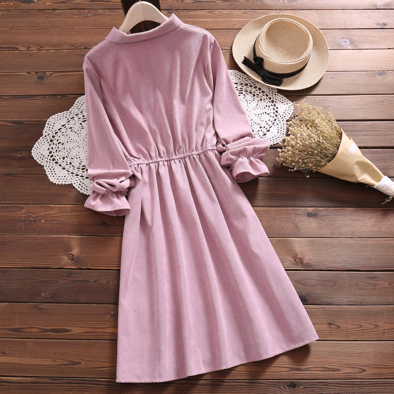 MR-95 dress terusan wanita corduroy lengan panjang dress high quality korea jepang