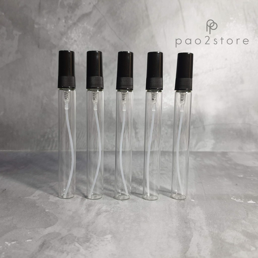 Botol Spray Kaca 10ml Bening Tutup HITAM - Refillable Atomizer Travel Size untuk Parfum Decant