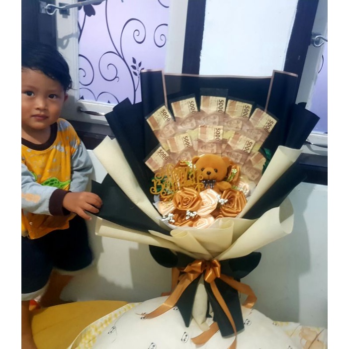 Buket uang asli 10 lembar 5 rb an zplus bunga dan boneka