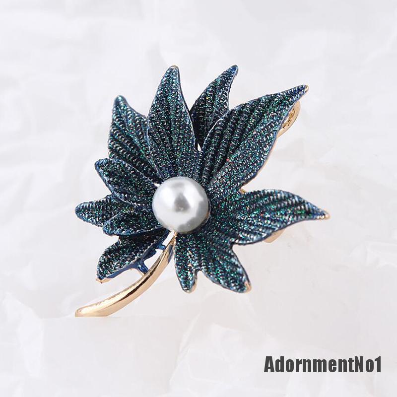 (Adornmentno1) Pin Bros Daun Maple Hiasan Mutiara Imitasi