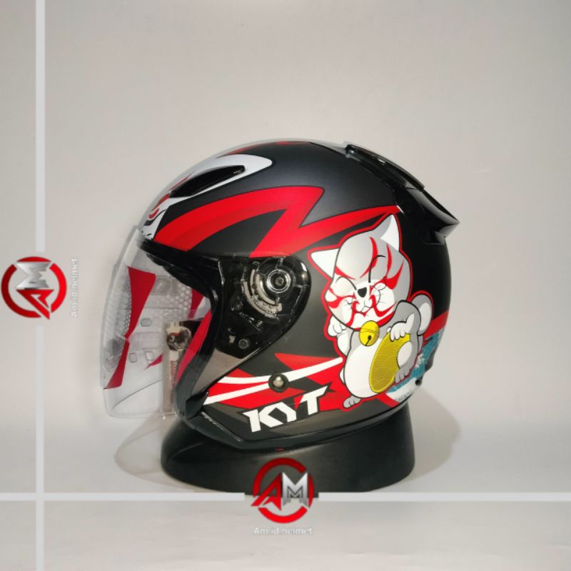 HELM KYT DJ MARU KABUKI CAT MATT BLACK HALF FACE DJMARU DJ-MARU KABUKI CAT DOFF BLACK