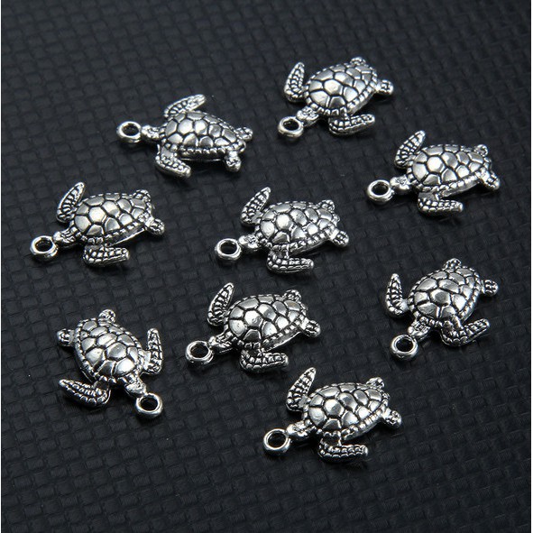 10pcs Liontin Bentuk Kura-Kura Laut Bahan Alloy Warna Silver Ukuran 17x14mm Untuk Perhiasan