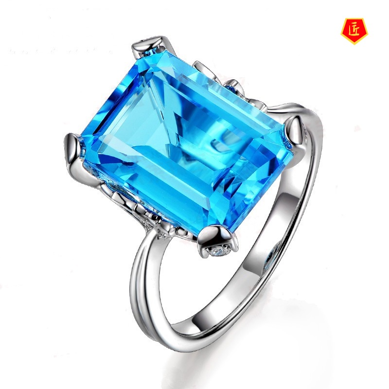 [Ready Stock]Topaz Sapphire Diamond Ring Simple Fashion