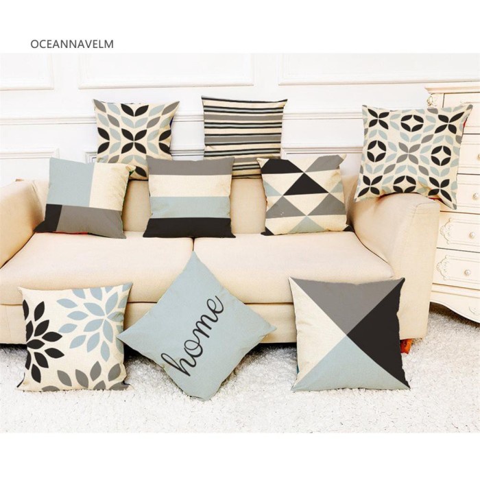 Sarung Bantal Sofa Motif Garis / Tulisan / Geometri Bahan Linen