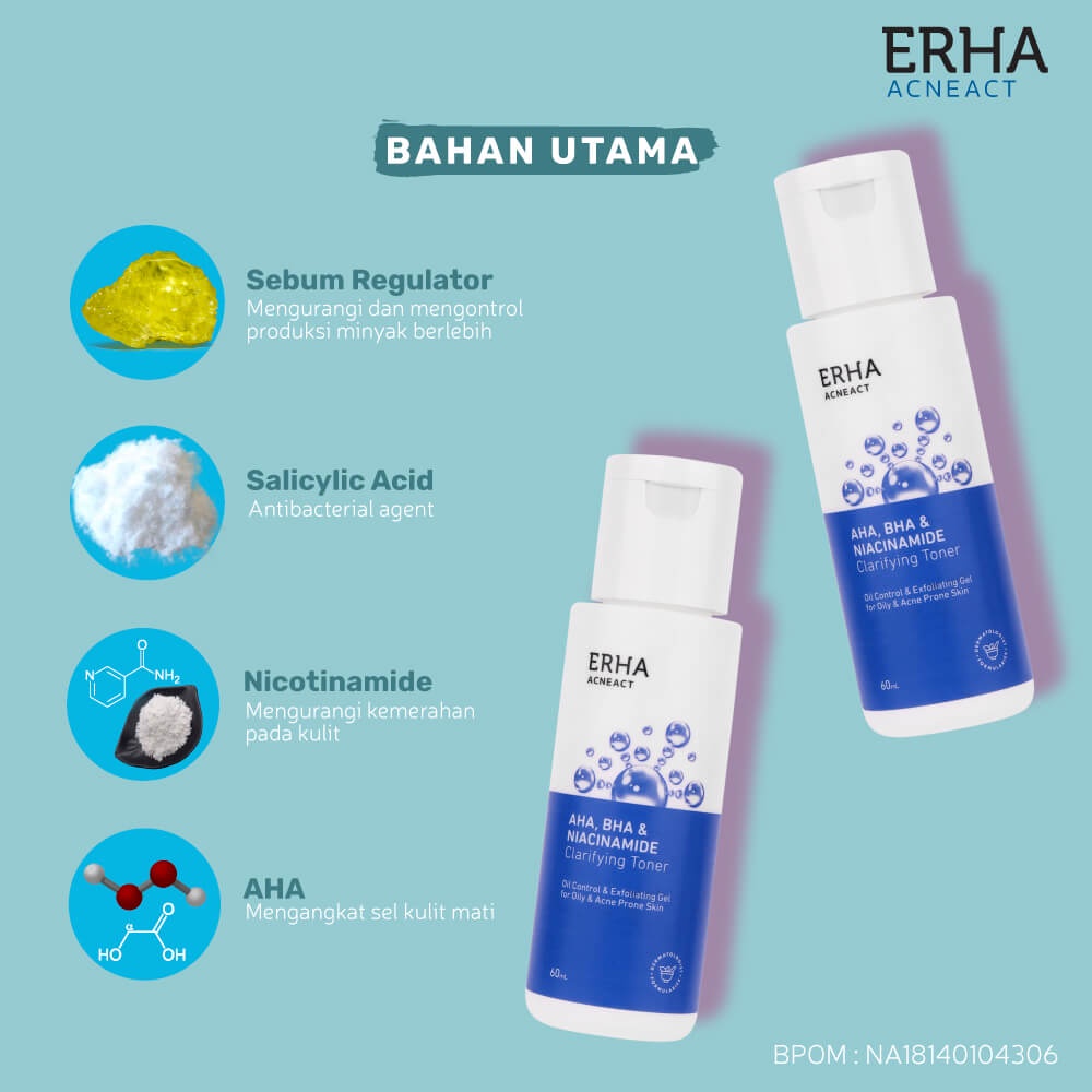 ERHA ACNEACT AHA, BHA, &amp; NIACINAMIDE CLARIFYNG TONER 60ML