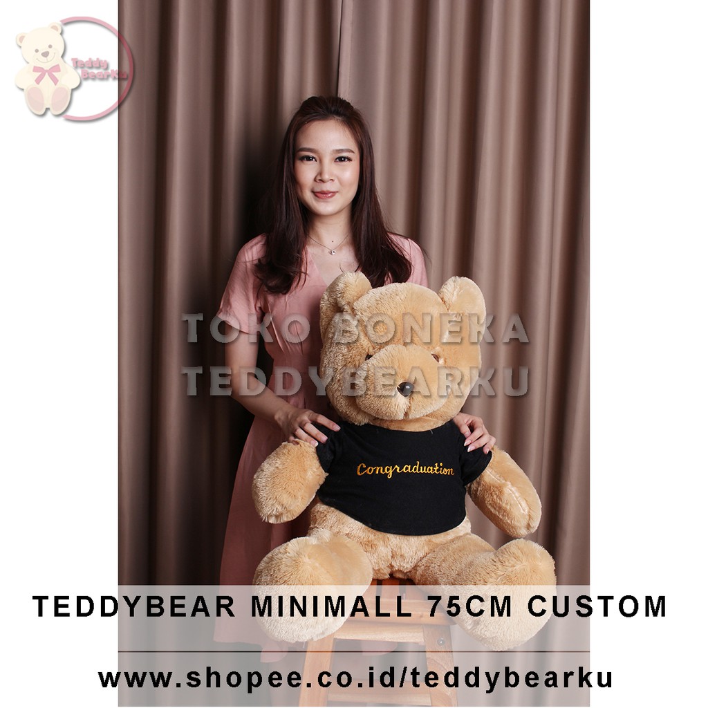 Teddy Bear Caramel Baju Hitam + Tulisan Custom Boneka Beruang Mini Mall 75CM XL