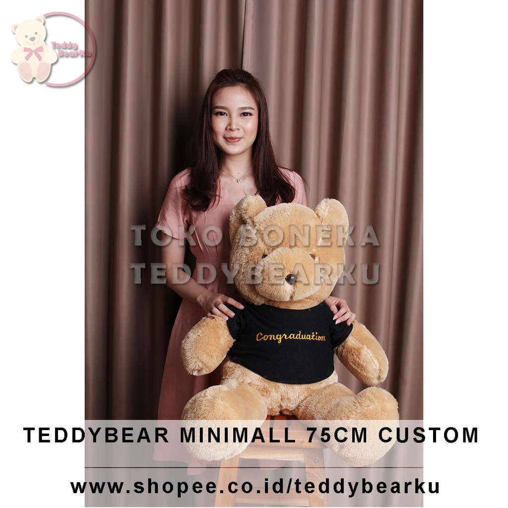 Teddy Bear Caramel Baju Hitam + Tulisan Custom Boneka Beruang Mini Mall 75CM XL