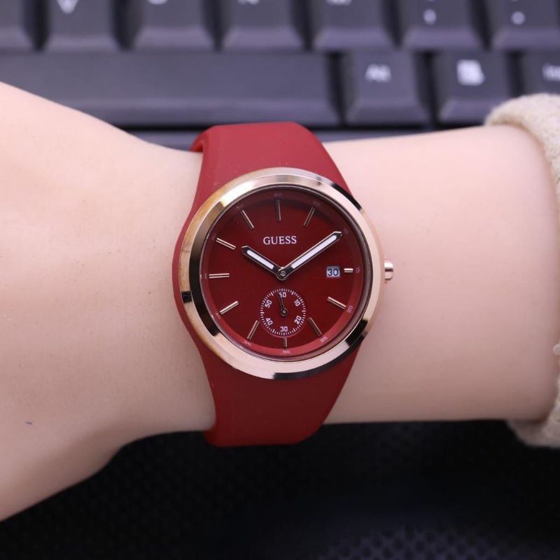 (Cod)Jam Tangan Wanita  GuesCrono Variasi Tanggal Aktif Strap Rubber(Dikirim Jakarta)